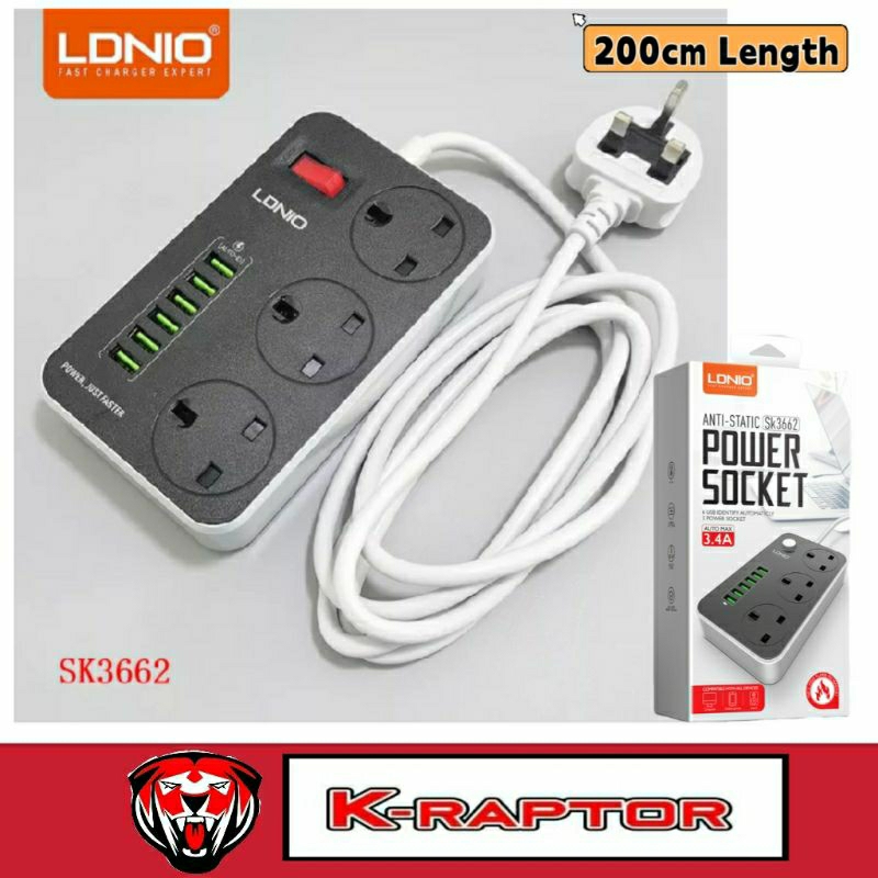 LDNIO SK3662 Anti-Static Power Socket Auto Max 3.4A | Shopee Malaysia