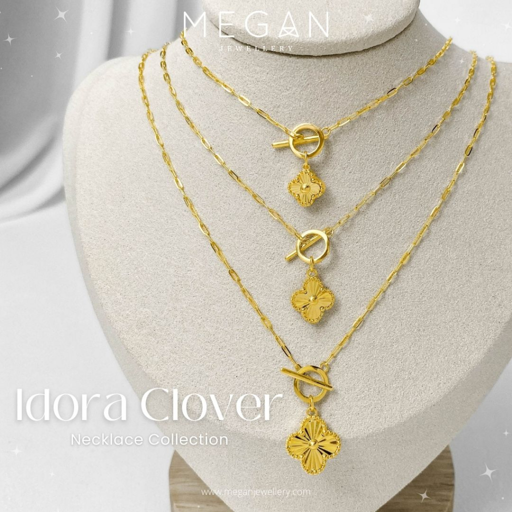 Megan Jewellery Idora Clover Necklace Collection Emas 916