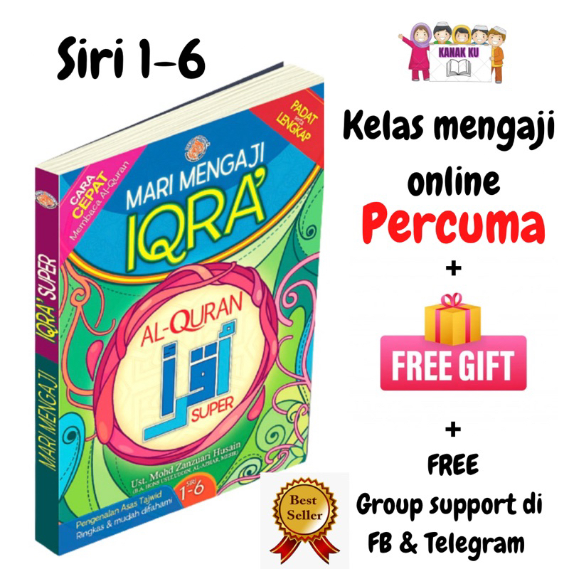 Iqra 1 6 set lengkap + FREE Kelas Mengaji + FREE Buku buku Al quran