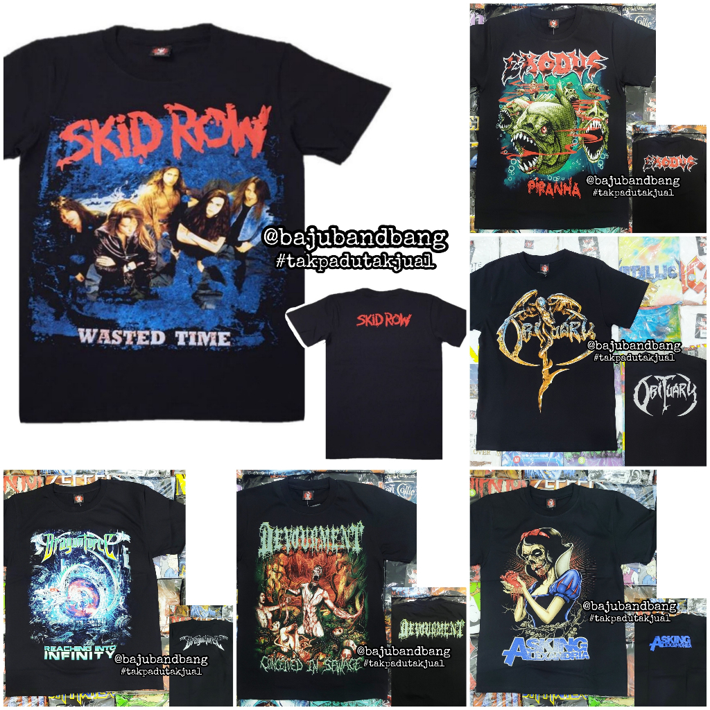 Baju Band Metal Band Tshirt Skid Row Obituary Dragonforce Exodus 