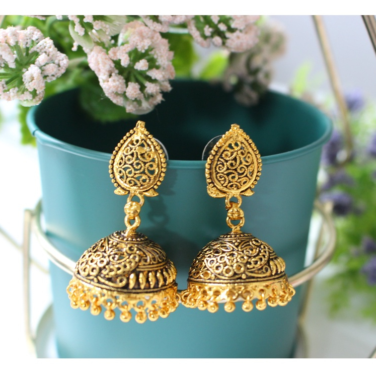 Earrings Ready Stock Beautiful Women Indian Jhumka Earrings Jewelry Gold  Plated | Shopee Malaysia