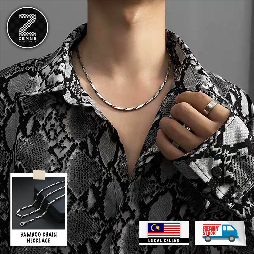 ZEMME Bamboo Chain Necklace Minimalist Simple Necklace for Men Rantai Lelaki 竹叶项链瓜子链简约饰品