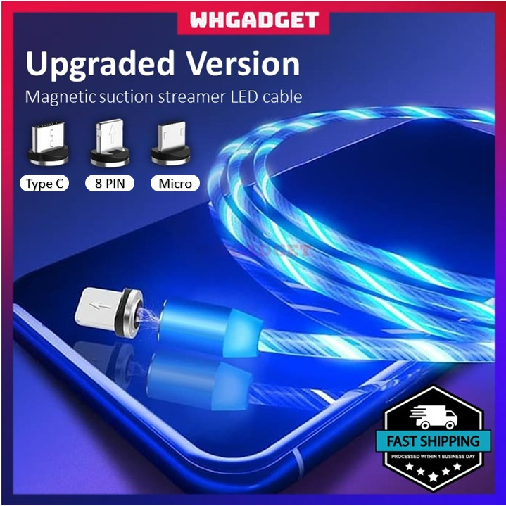 Magnetic USB Cable Fast Charger Android Micro USB Type-C Fast Charging Cables With Colorful LED Light For Huawei  快充数据线