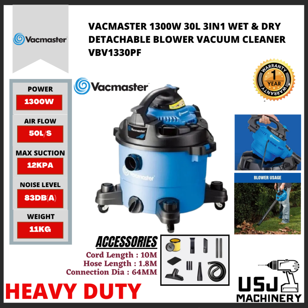 VACMASTER 1300W 30L 3IN1 Wet & Dry Detachable Blower Vacuum Cleaner
