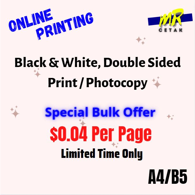 Printing Service | A4 Black & White Double Sided Paper | Print | Photocopy | Fotostat | Book, Note