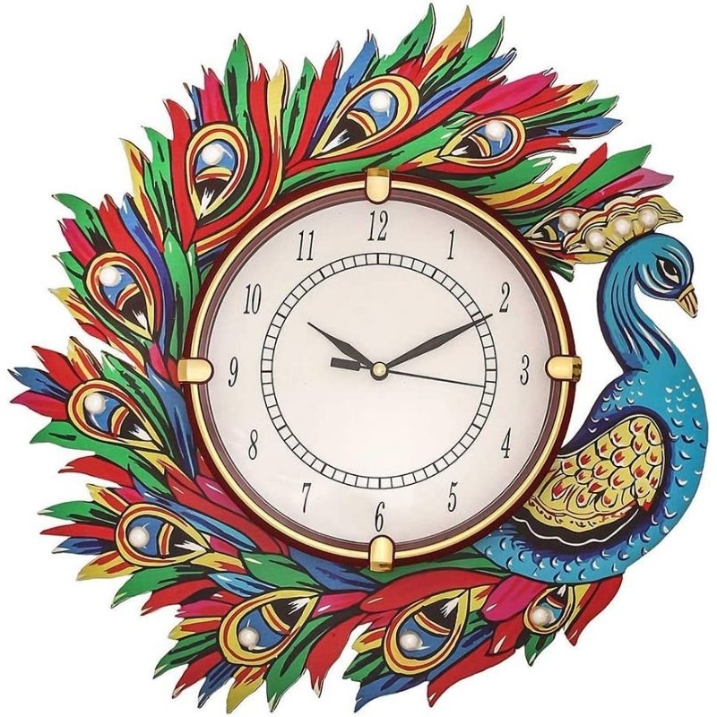 AJ1 Peacock Wall Clock Handicraft Wooden Clock Gift Item