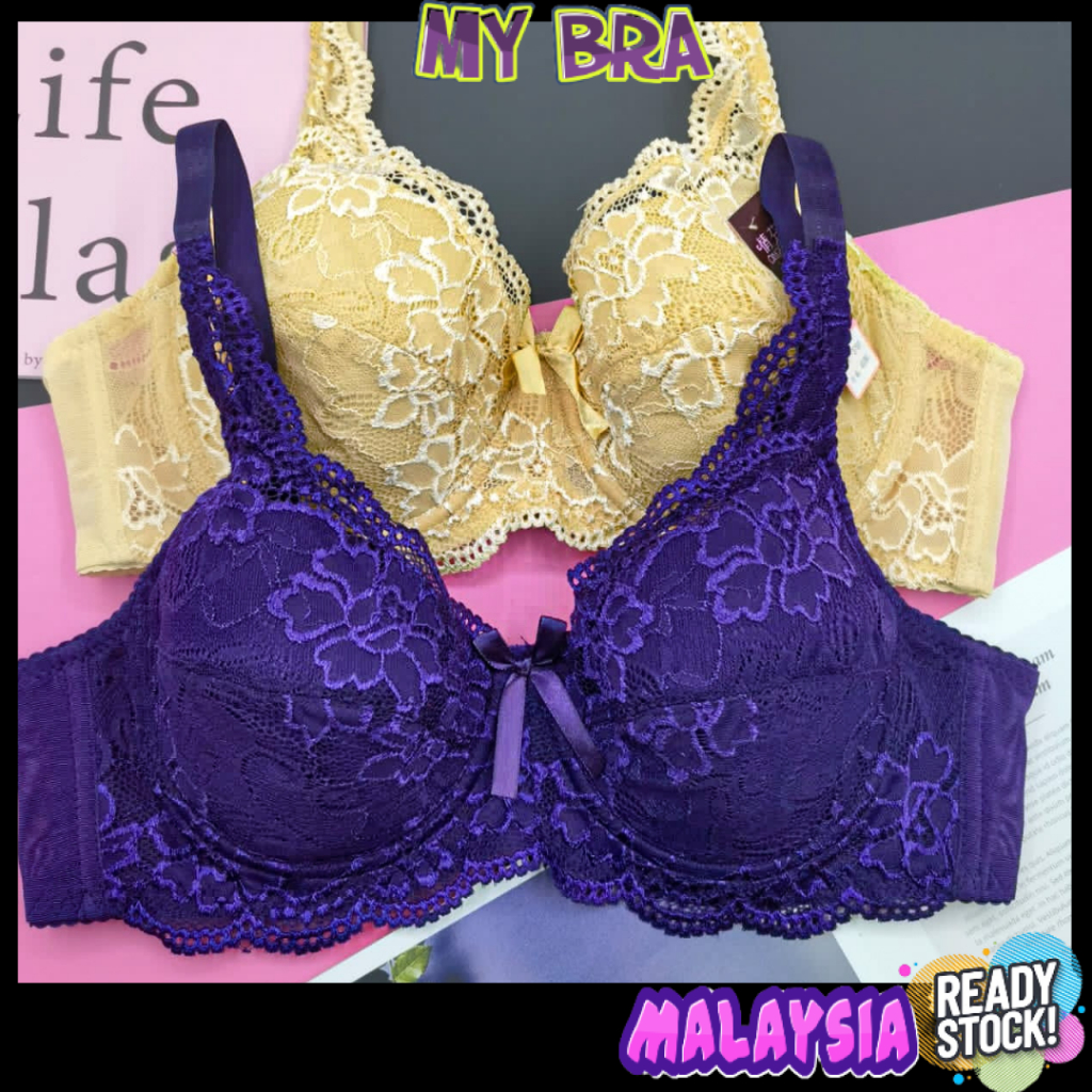 mybra Women Bra With Wired Steel Ring Cup Floral Lace Bra Full Cup Thin Sponge Baju Dalam Berdawai