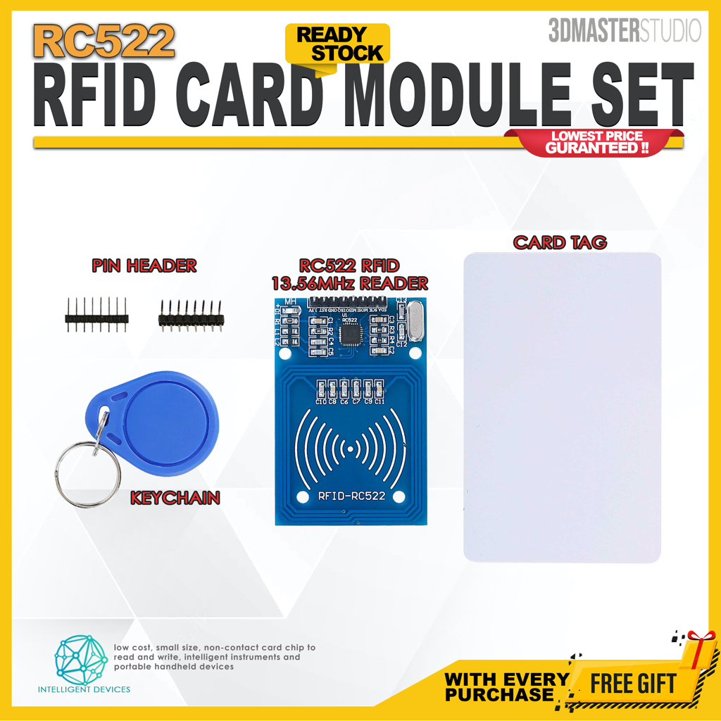 RFID RC522 MFRC522 13.56MHz IC ID Card Reader Detector Module Kit Set ...