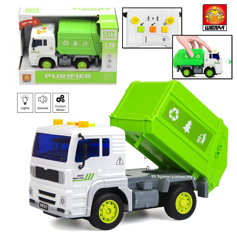 Ride On Garbage Truck Toy Set With Play Mat Friction-Powered