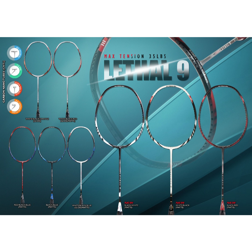 APACS Lethal 9 Badminton Racket Original. Frame only with Free Overgrip