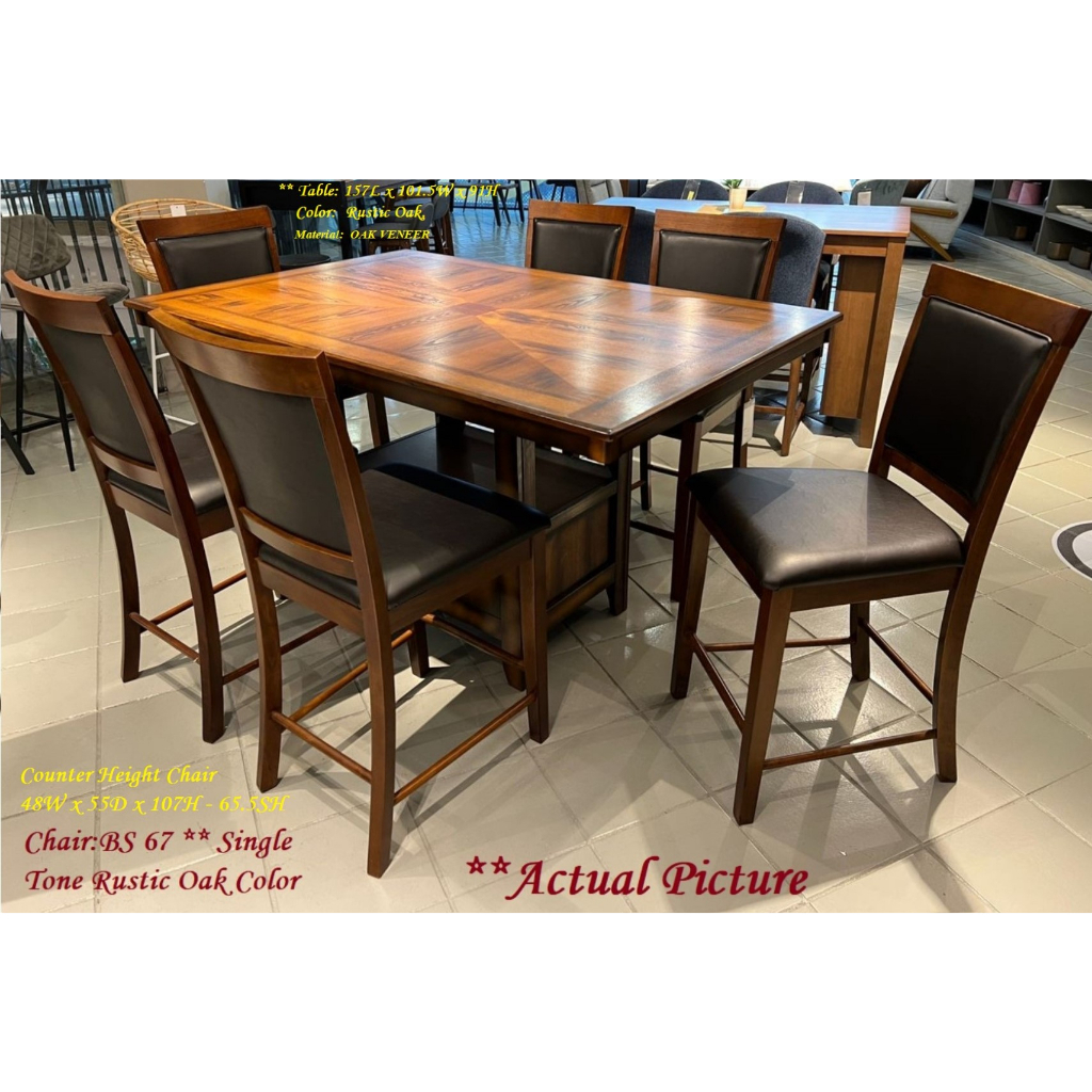 LIVERPOOL Counter Height 5.2ft x 3.4ft Table + 6 Chairs, Dining set