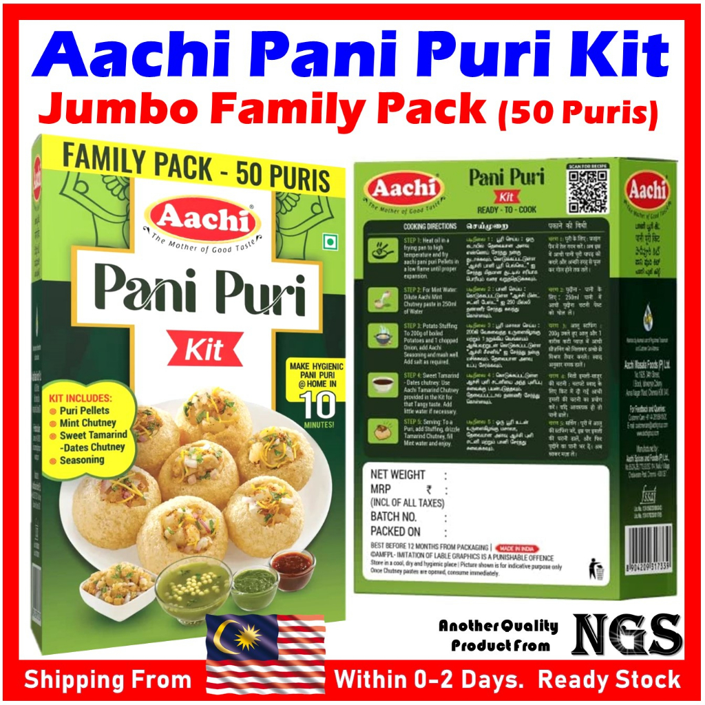 (Family Jumbo Pack) Aachi Pani Puri Kit PaniPuri Kit- 310gm 50pcs Puris ...