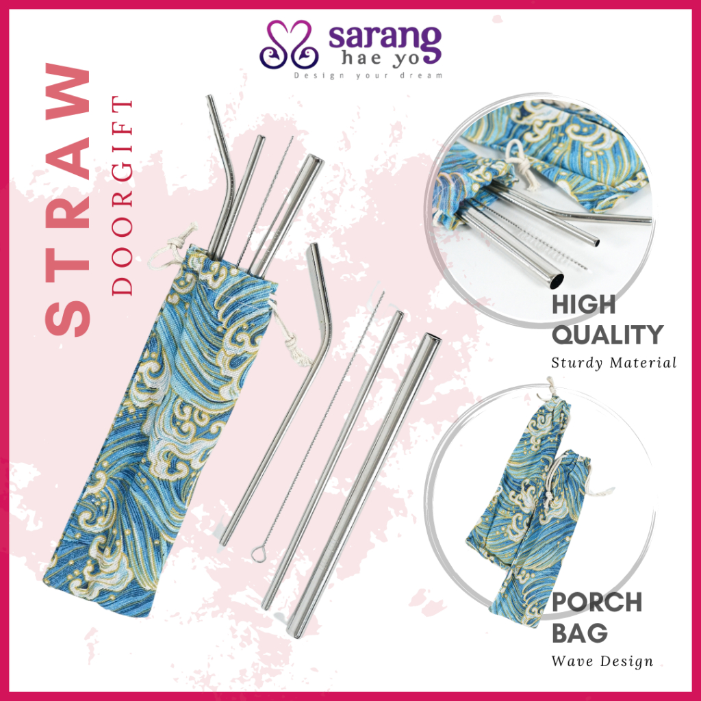 1 Set Straw Stainless Steel Straw Drinking Reusable Washable Doorgift Straw Besi Metal Straw GSV-807C