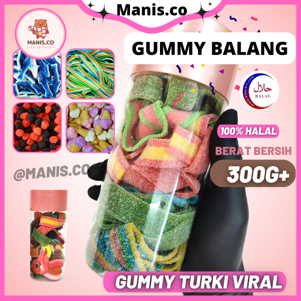[300g] Halal Bebeto Haribo Gummy Turkey Sourbelts Viral Coklat Masam