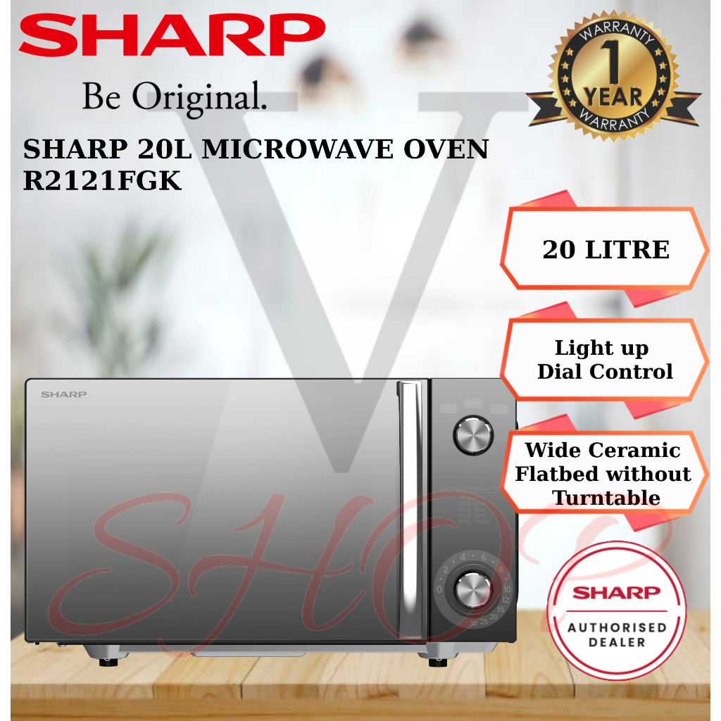 SHARP 20L MECHANICAL DIAL FLATBED MICROWAVE R2121FGK // SHARP 20L MICROWAVE OVEN R219EK