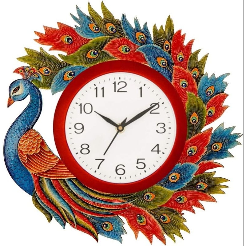 CJ New Peacock Clock Wall Handicraft Wooden Clock Gift Item