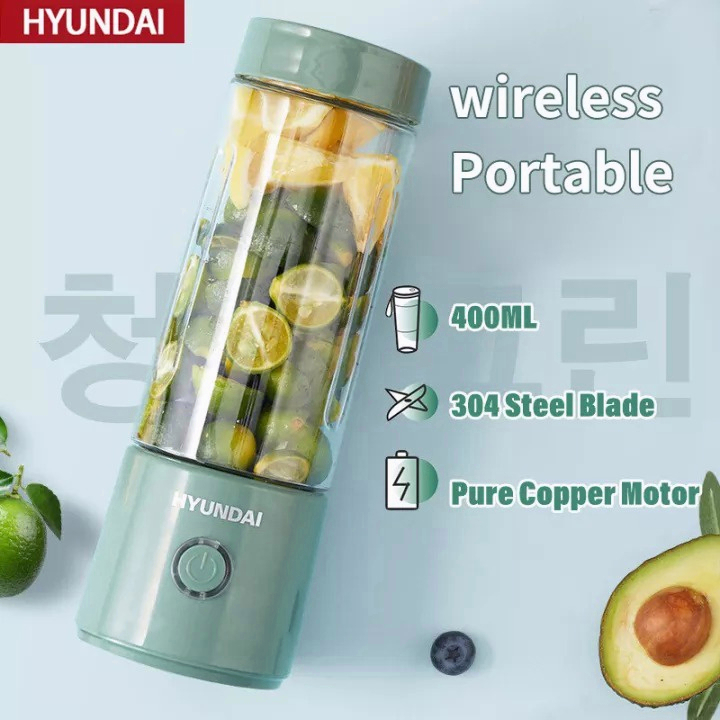 【Malaysia Ready Stock】Hyundai Portable 4 Blades Portable Fruit Juicer Wireless Mini Electric Ice Blender USB Recharge Waterproof Mixer Maxima