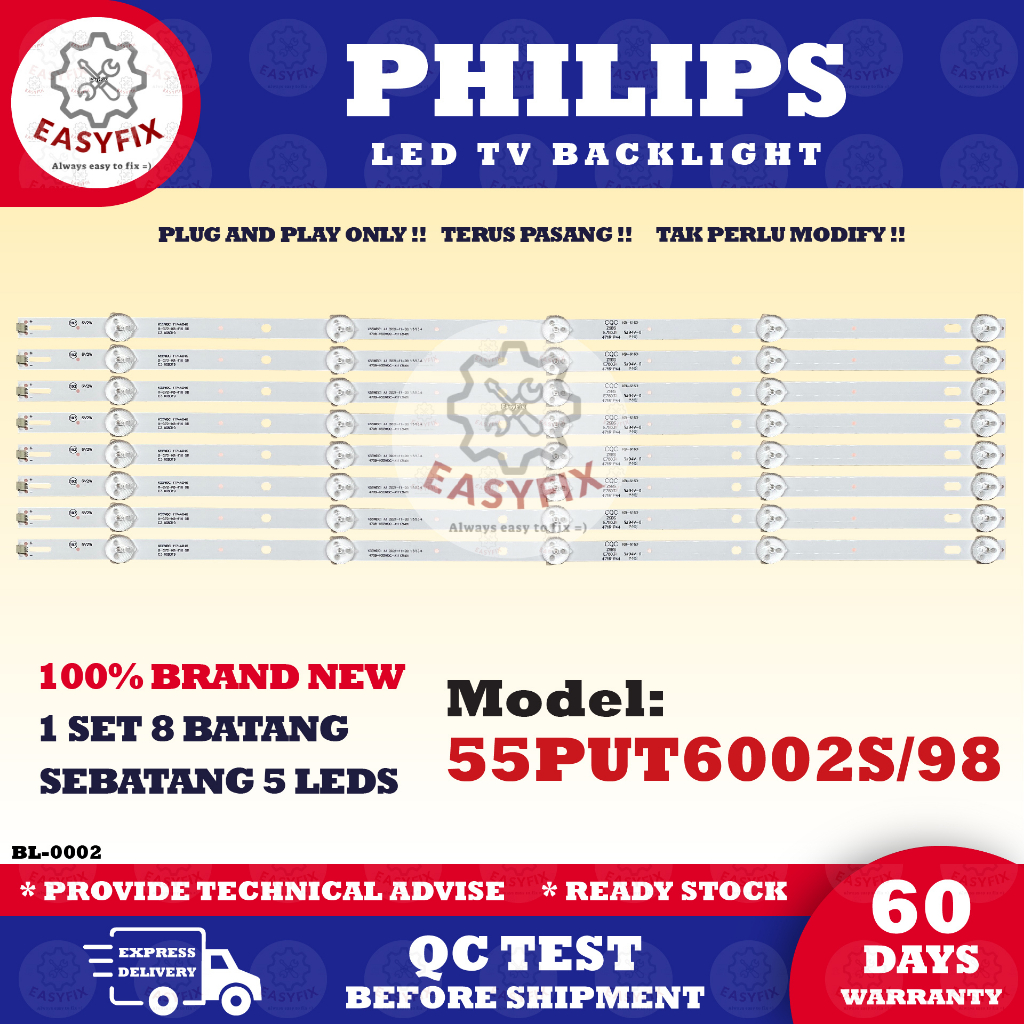55PUT6002S/98 PHILIPS 55 INCH LED TV BACKLIGHT ( LAMPU TV ) 55PUT6002S 55PUT6002 55PUT6002S 98
