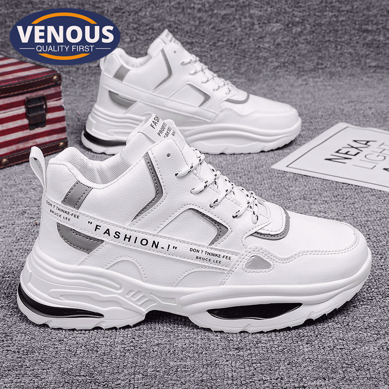 2024 New Korean Casual Shoes for Men Medium Cut Men's Shoes Rubber Sneakers for Men White Kasut Lelaki