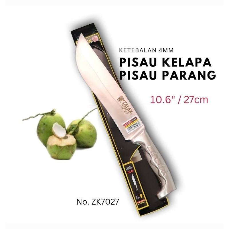 ZELEX Coconut Knife Stainless Steel 10.6" Pisau Potong Kelapa Pisau Parang Kitchen Knife Opener Chopper Non-Slip 尖椰子刀不锈钢