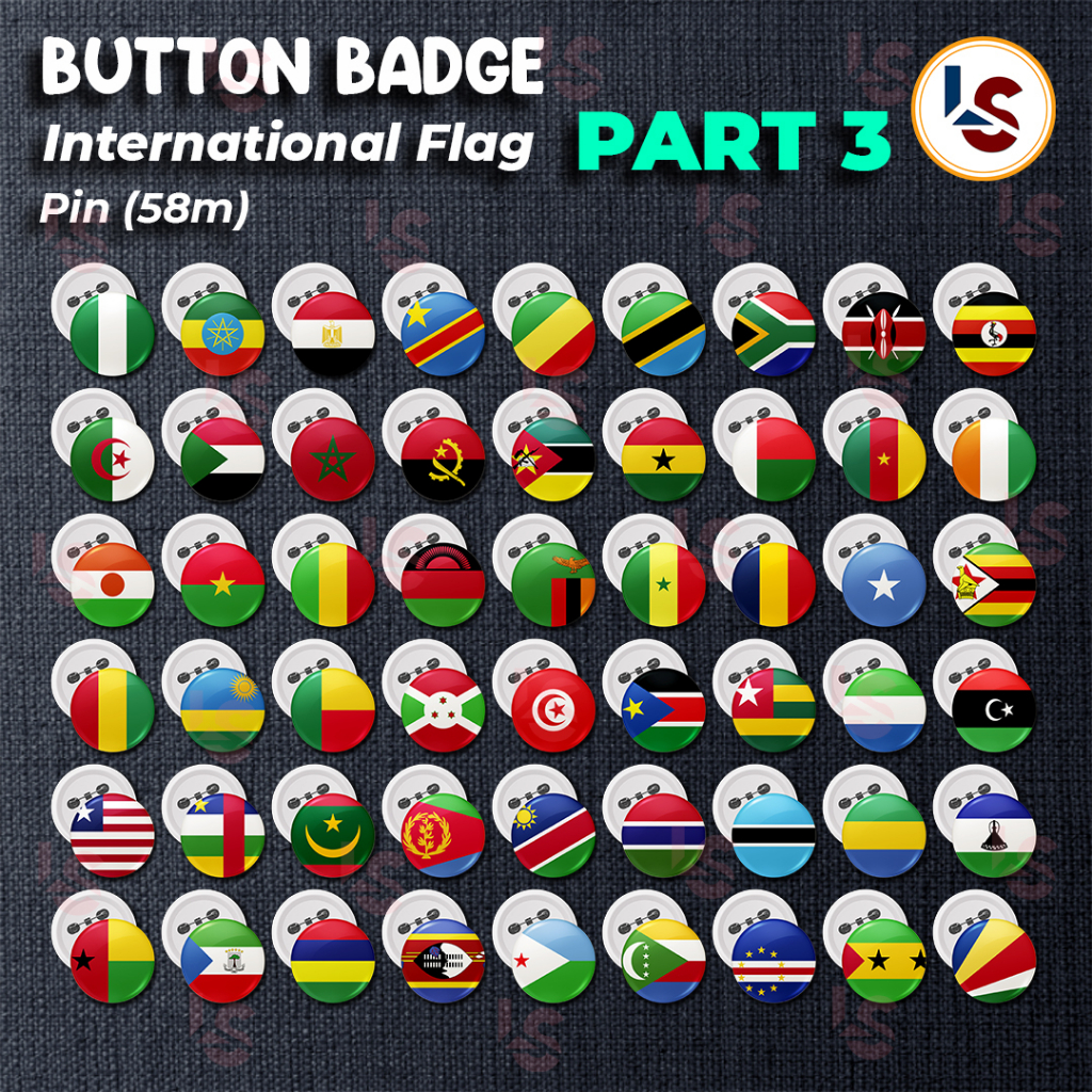 (Pin) International Country Flag (Part 3) Button Badge Bendera Negara ...