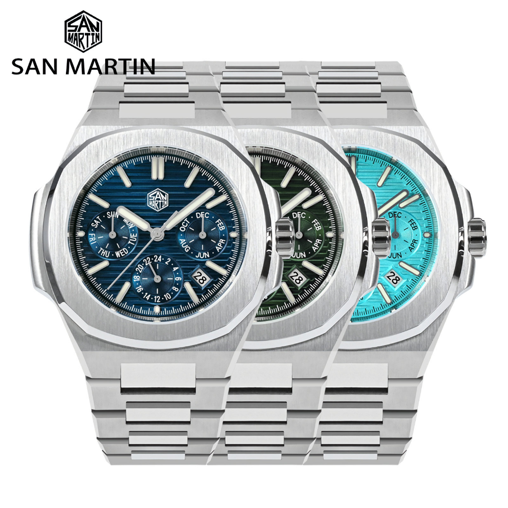 SAN MARTIN SN0075-G-B Classic Automatic Stainless Steel 43mm 10ATM Men ...