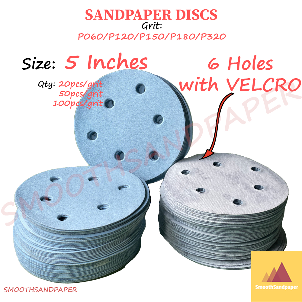 5Inches (6Holes+Velcro) Sandpaper Discs Aluminium Oxide 5Inci Kertas Pasir Cakera 5寸6孔植绒砂纸圆盘 image 2