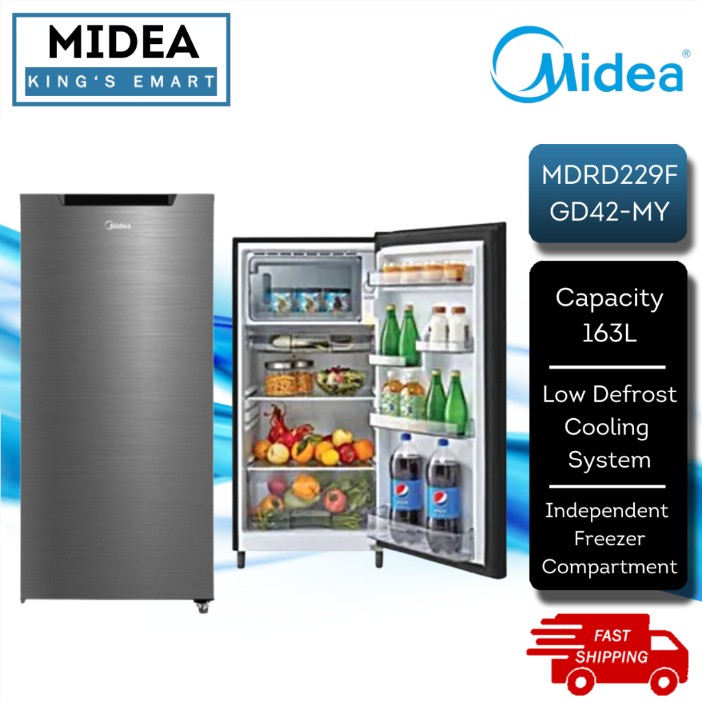 Midea 163L Single Door Refrigerator Low Defrost Fridge MDRD229FGD42-MY Silver / GR-RD208CM-DMY(37)