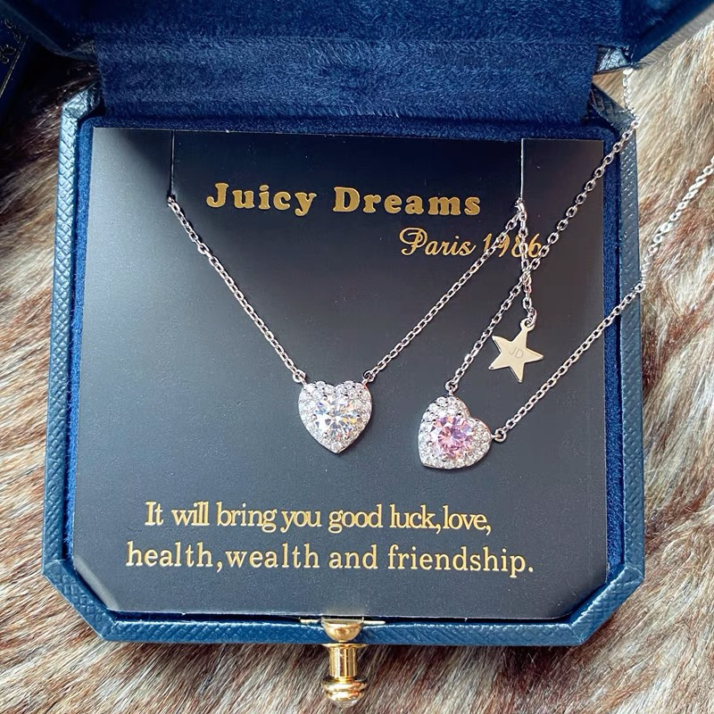 Light luxury French designer JUICY DREAMS crystal peach heart love white diamond 925 silver star tail chain necklace 项链