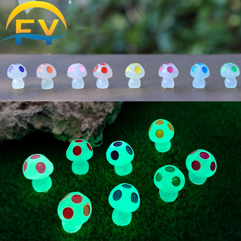 FY Luminous Miniature Mini Resin Mushroom Glow in The Dark Mushroom Micro Landscape Accessories Aquarium Plant Decor