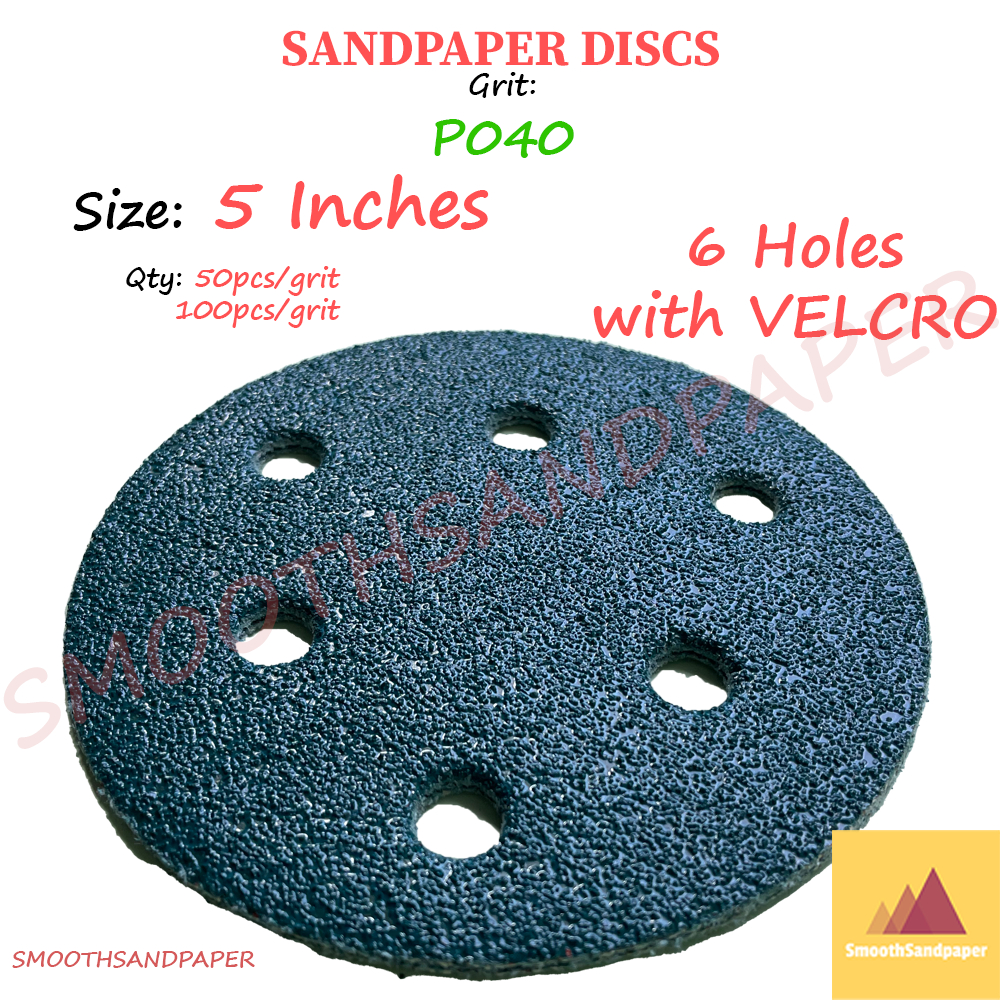 5Inches (6Holes+Velcro) Grit40 Sandpaper Discs Aluminium Oxide 5Inci Kertas Pasir Cakera 5寸6孔植绒砂纸圆盘 image 6