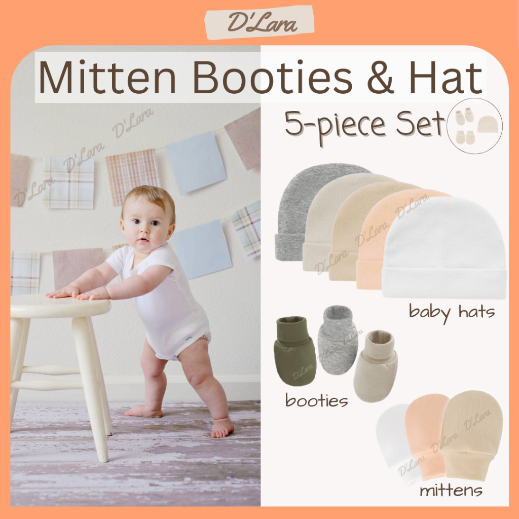 D'LARA Baby Hat Mitten and Booties Set Mittens and Booties Newborn Baby Sarung Tangan Baby