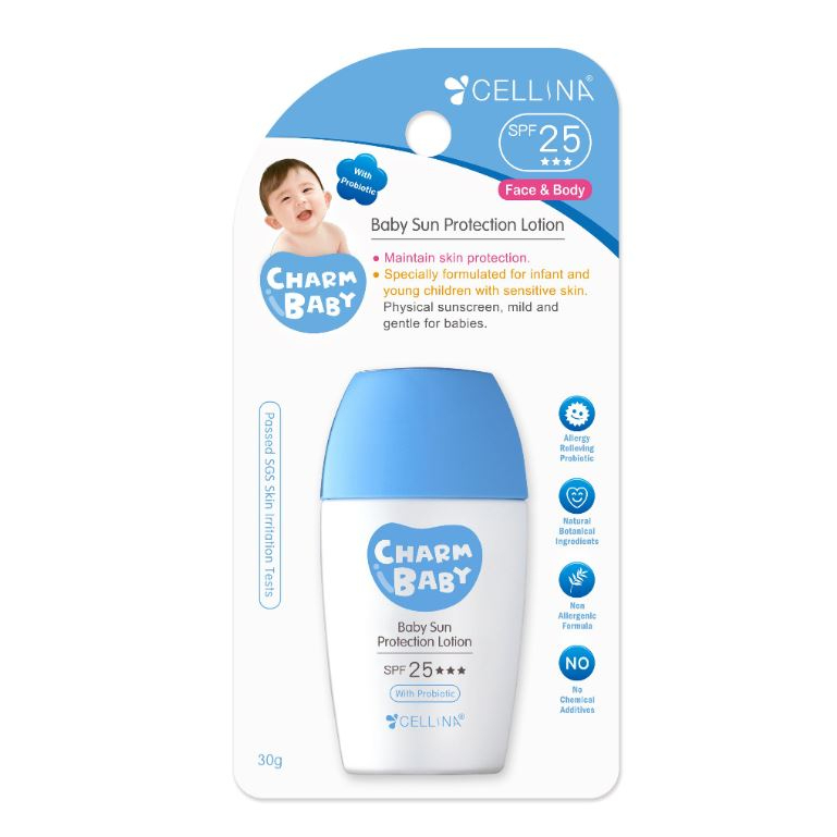 Cellina Charm Baby Sun Protection Lotion SPF25 30g Kids Physical Sunscreen Face & Body Mild Gentle