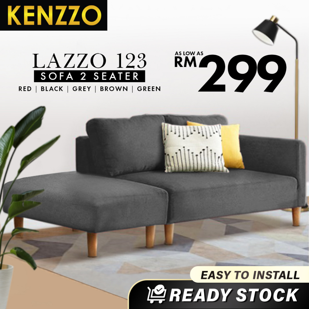 Kenzzo: Canvas Fabric Designer Sofa With Stool/L-Shape Sofa /Sofa murah 2 Seater with stool