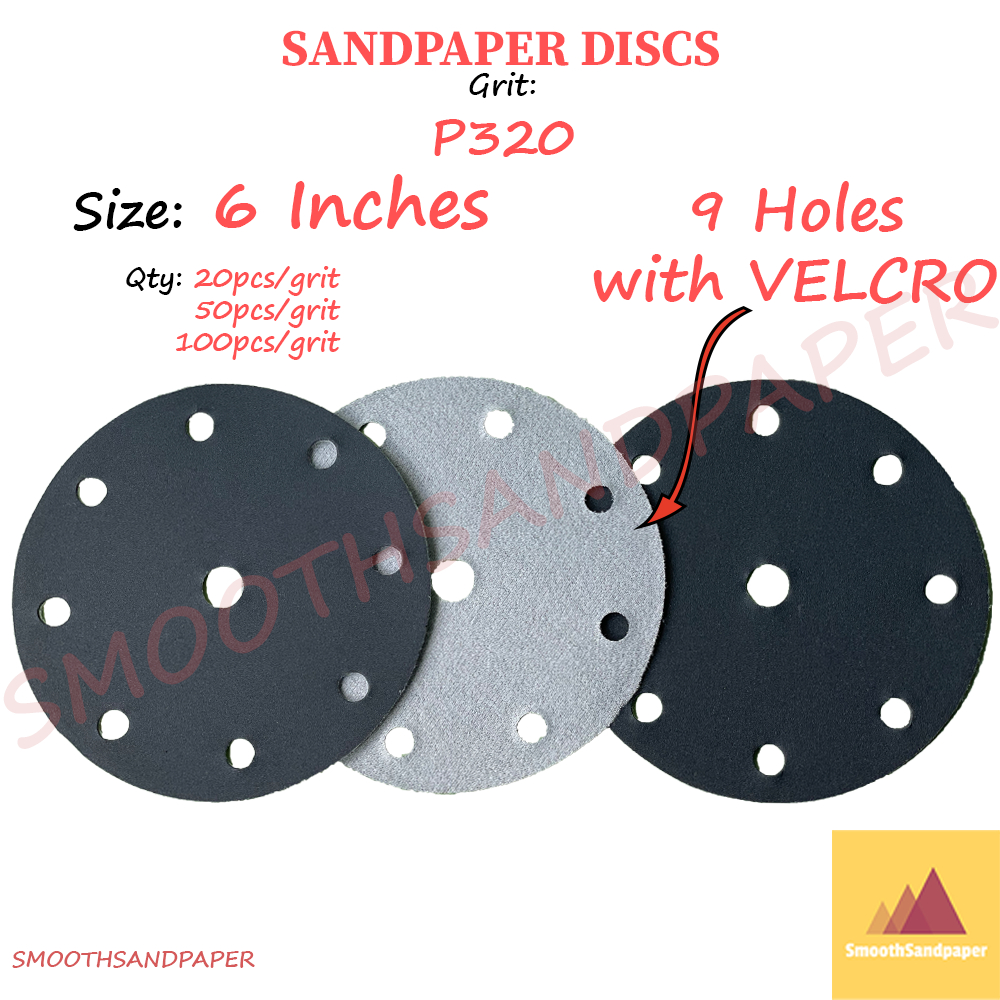 6Inches (9Holes+Velcro) Grit320 Sandpaper Discs Silicon Carbide 6Inci Kertas Pasir Cakera 6寸9孔植绒砂纸圆盘 image 2