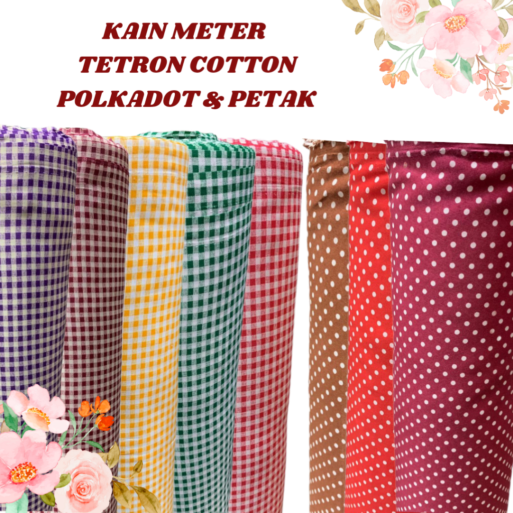 (BUNGA/  POLKADOT / PETAK BESAR / PETAK KECIL ) Kain Cotton polyster meter / kain meter corak /kain dot dot