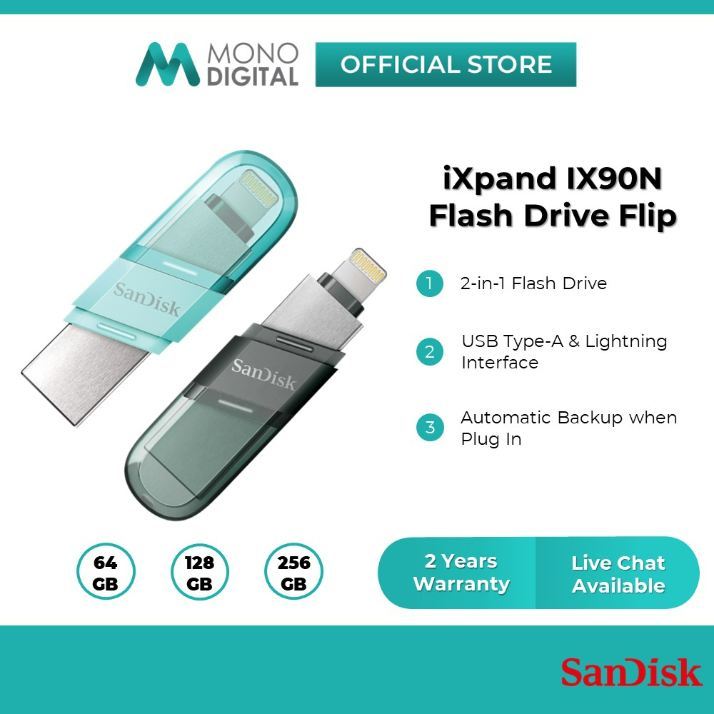 SanDisk iXpand Flash Drive Flip 2in1 Dual Drive OTG Lightning & USB 3.1 Gen 1 for iPhone