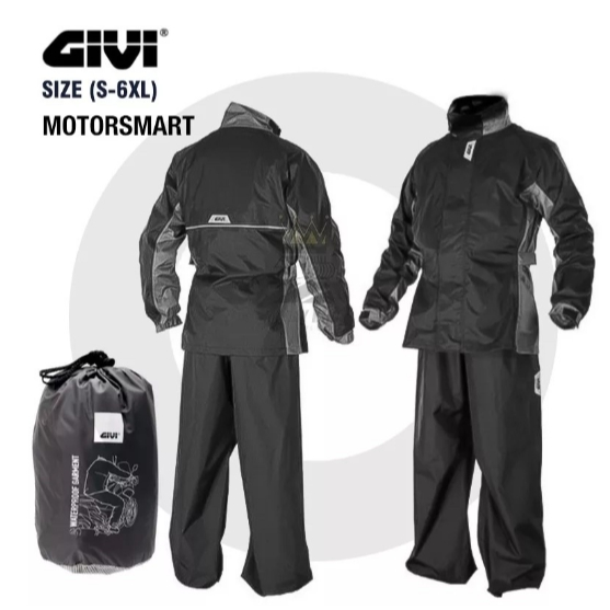 GIVI RRS07 RIDER TECH Rain Suit Black Grey/red/blue BAJU HUJAN GIVI S - 6XL READY STOCK