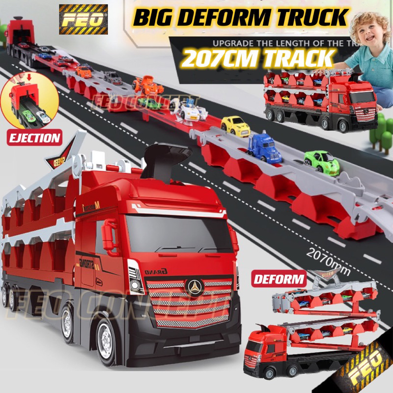 FEO Deform Ejection Big Storage Car Trailer Truck Toys For Kids Toy Car Playset Kereta Mainan Budak Race Track Vehicle
