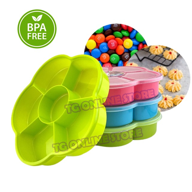 LAVA Plastic Flower Candy Tray / 6 COMPARTMENTSFood Container / Lunch Box (2100ml) / Bekas Kuih Raya