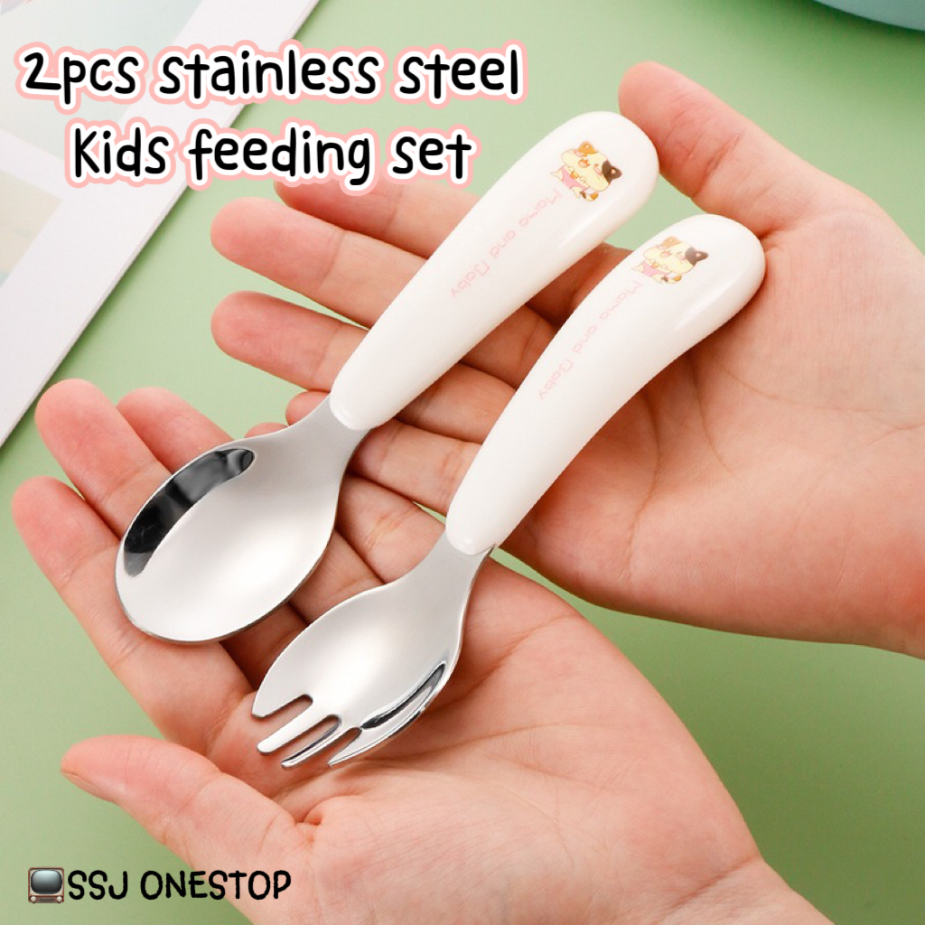 Toddler Self Feeding Utensil Set 304 Stainless Steel 2pcs Kids Cutlery Set Fork Spoon Set