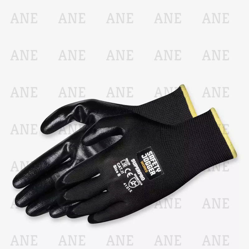 BLACK POLYSTER SAFETY GLOVE| ANTI-SLIP GLOVE BLACK NITRILE COATING Oil Resistant Glove