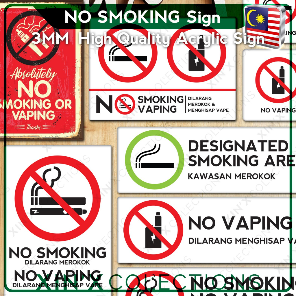 NO SMOKING NO VAPE VAPING ACRYLIC SIGN WARINING DILARANG MEROKOK