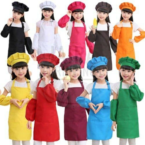 Kids Apron Plain Chefs Kindergarten Baby Baking Cooking Painting Tablier Children Kitchen Chef Apron for 3-13 Years Old