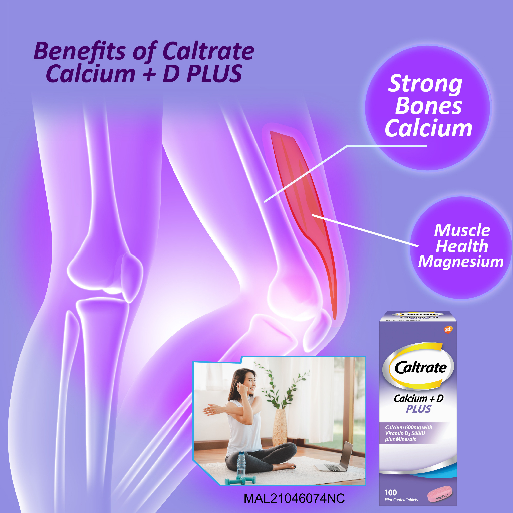 Caltrate 600 Plus Calcium Dietary Supplement 100's For Bone Health With Vitamin D & Minerals
