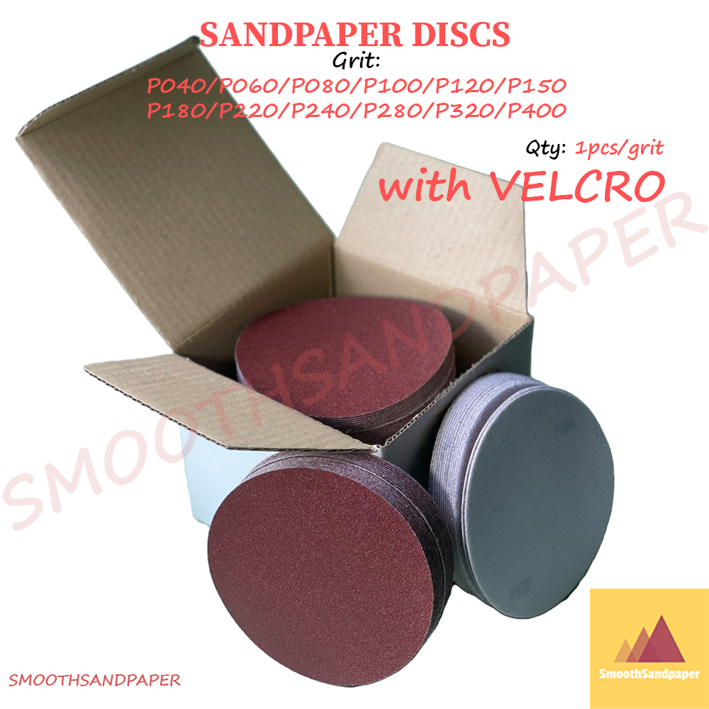 5"/6"/7" Abrasive Red Sandpaper Discs Aluminium Oxide (Velcro) Kertas Pasir Cakera (Merah + Velcro) 砂纸植绒圆盘