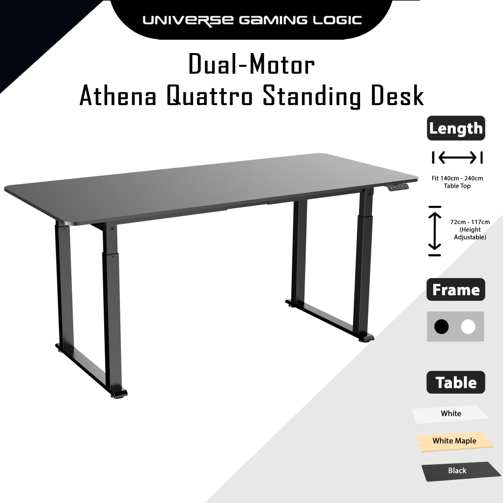 Athena Quattro Standing Desk 140CM-240CM Computer Desk PC Gamer Study Writing Laptop Table Workstation