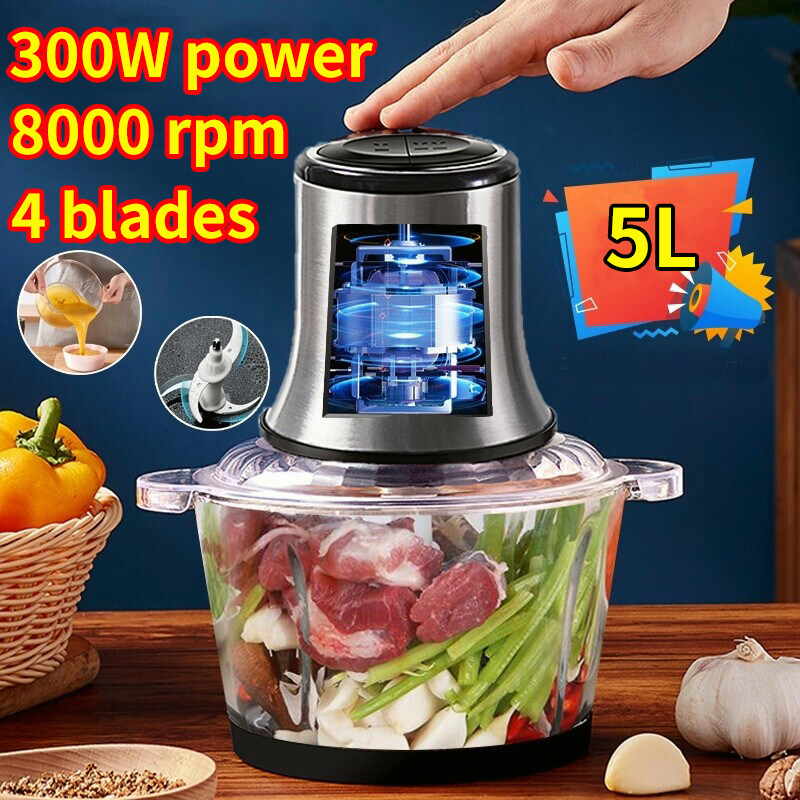 【3 Month Warranty】New 5L Meat Grinder High Quality Stainless Steel 4 Blade Meat Mincer Chopper Food Processor Blender Gr