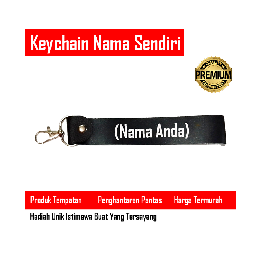 Keychain Nama Anda Sendiri | Lanyard Material 2.5 x 12 cm | Glossy Double Sided Printing | Custom Made | Souvenirs