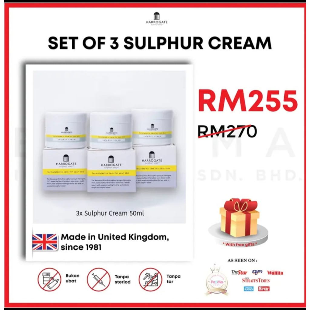 SET OF 3 SULPHUR CREAM (FOR eczema, psoriasis, acne and other skin